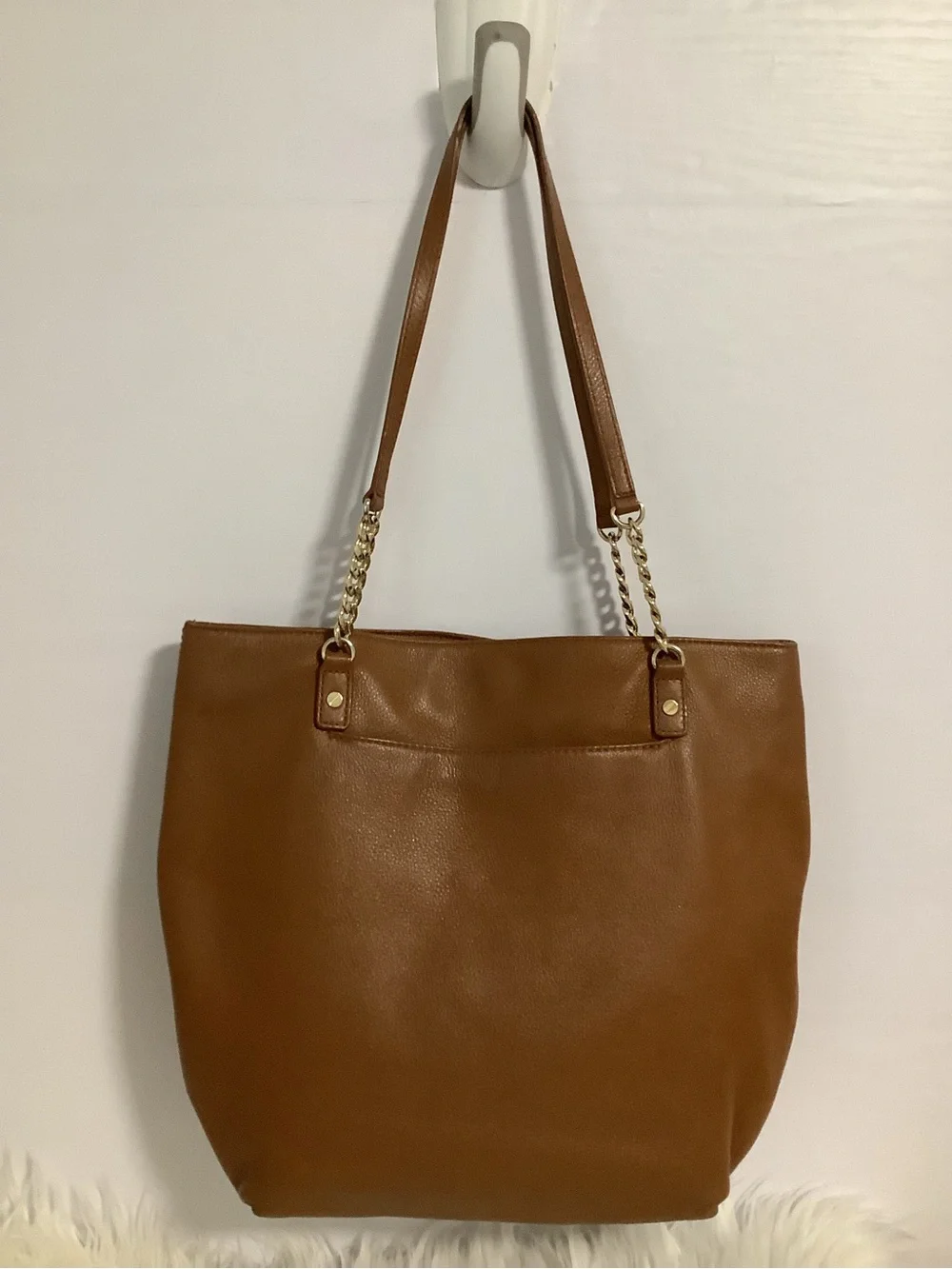 Michael Kors Brown Leather Tote with Gold MK Charm